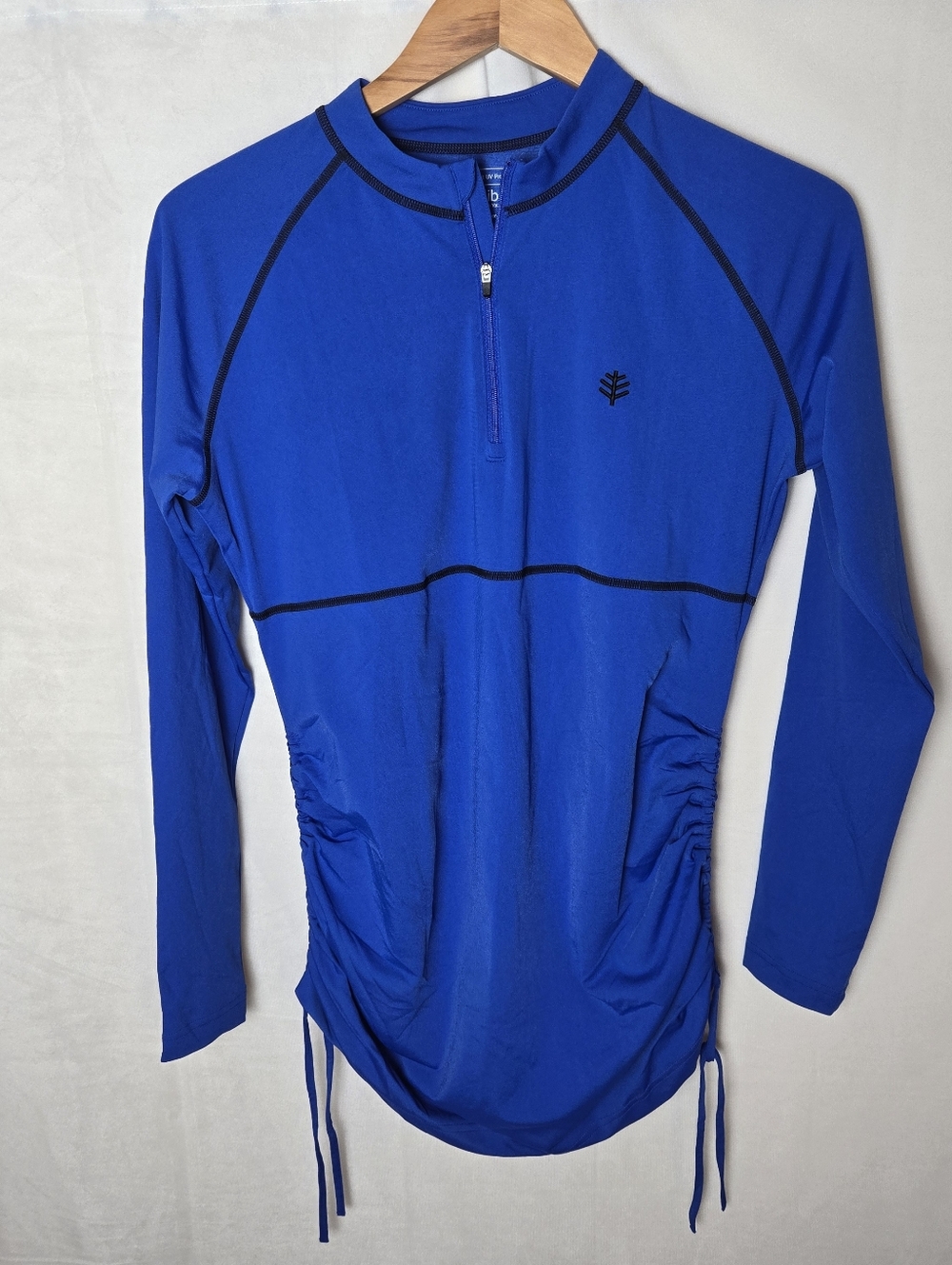 Coolibar Lawai Ruche Long Sleeve Swim Shirt UPF 50+  Baja Blue Size Medium